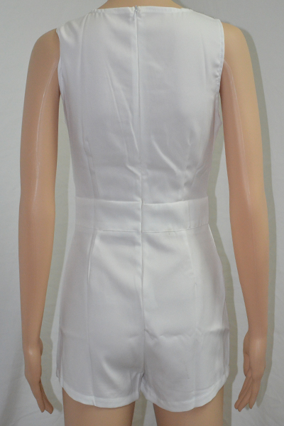 Sexy V Neck Tank Sleeveless Asymmetrical Solid White Mini Dress