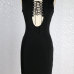 Sexy V Neck Tank Sleeveless Front Lace-up Hollow-out Side Split Black Cotton Blend Sheath Mini Dress
