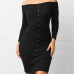 Simple  Black Polyester Sheath Knee Length Dress