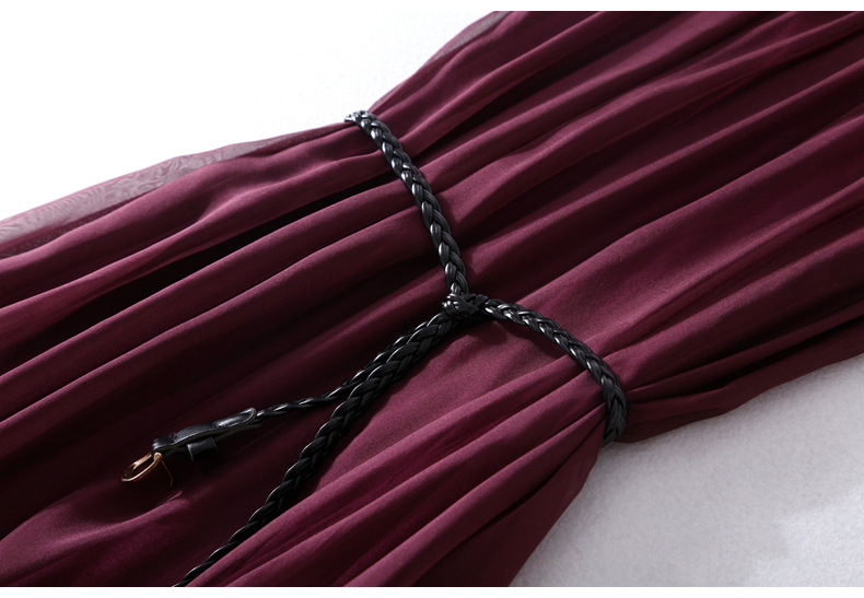 Sleeveless silk summer boutique dress belted waist train loose MIDI skirt #95047
