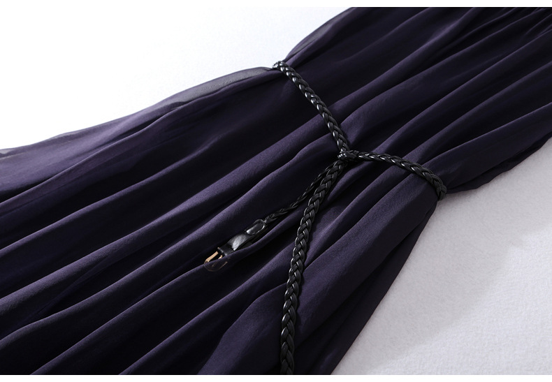 Sleeveless silk summer boutique dress belted waist train loose MIDI skirt #95049