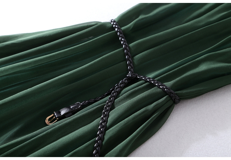 Sleeveless silk summer boutique dress belted waist train loose MIDI skirt #95050