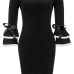 Stylish Dew Shoulder Long Sleeves Patchwork Black Polyester Sheath Mini Dress
