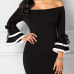 Stylish Dew Shoulder Long Sleeves Patchwork Black Polyester Sheath Mini Dress