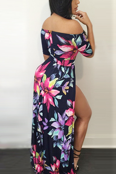 Stylish Half Sleeves Floral Print Qmilch Floor length Dress