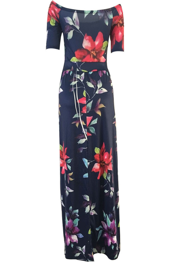 Stylish Half Sleeves Floral Print Qmilch Floor length Dress
