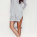 Stylish Long Sleeves Split SAsymmetrical Grey Cotton Blend Mini Hooded Dress
