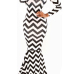 Stylish O Neck Long Sleeves Wavy Striped Black Polyester Mermaid Floor Length Bandage Dress
