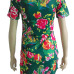 Stylish O Neck Short Sleeves Floral Print Green Polyester Sheath Mini Shirt Dress