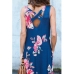 Stylish Round Neck Floral Print Blue Polyester Ankle Length Dress(Non Positioning Printing)