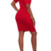 Stylish Round Neck Letters Printed Red Polyester Knee Length Dress