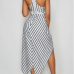 Stylish Round Neck Striped White Polyester Sheath Ankle Length Dress