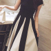 Stylish Square Neck Short Sleeves Patchwork Polyester Knee Length Dress