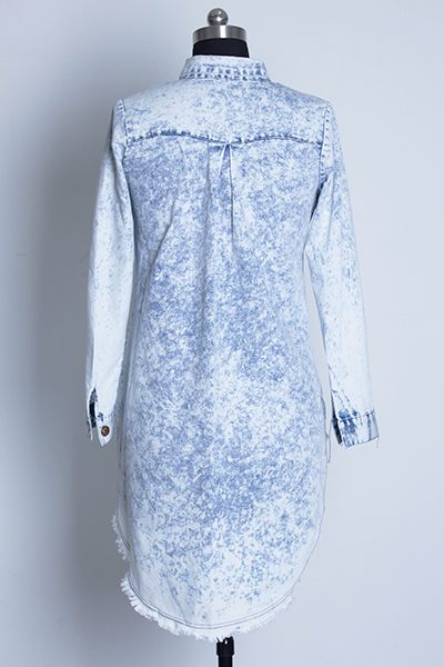 Stylish Turndown Collar Long Sleeves Single-breasted Asymmetrical Blue Denim A Line Mini Shirt Dress