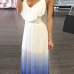 Stylish V Neck Backless White Blue Milk Fiber Ankle Length Dress