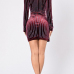 Stylish V Neck Long Sleeves Rhinestone Decorative Wine Red Velvet Sheath Mini Dress