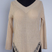 Stylish V Neck Long Sleeves Sides Split Cotton Blend A Line Mini Sweater Dress