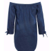 Trendy Dew Shoulder Button Decorative Dark Blue Denim Mini Dress