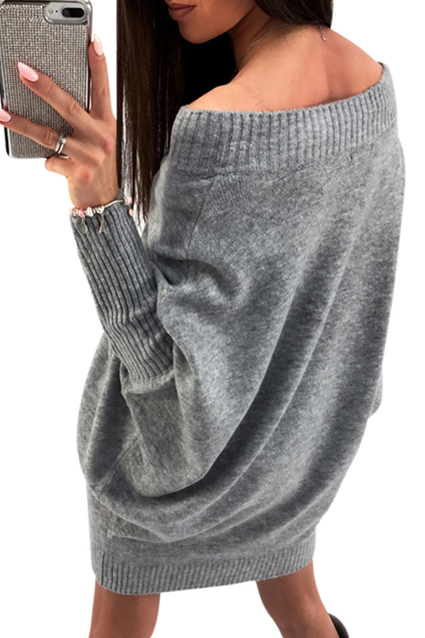 Trendy Dew Shoulder Grey Knitting Sweaters