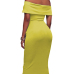 Trendy Dew Shoulder Yellow Cotton Sheath Knee Length Dress (Without Accessories)