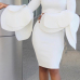 Trendy Horn Sleeves White Cotton Blend Sheath Knee Length Dress