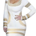 Trendy O Neck Long Sleeves Bronzing Print White Cotton Blend Sheath Mini Dress