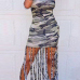 Trendy O Neck Tank Sleeveless Tassel Design Camouflage Color Qmilch Sheath Ankle Length Dress