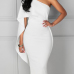 Trendy One Shoulder Asymmetrical White Cotton Blend Sheath Mid Calf Dress