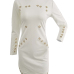 Trendy Round Neck Long Sleeves Hollow-out White Healthy Fabric Sheath Mini Dress