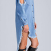Trendy Turndown Collar Long Sleeves Asymmetrical Blue Denim A Line Mini Dress