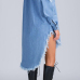 Trendy Turndown Collar Long Sleeves Asymmetrical Blue Denim A Line Mini Dress