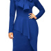 Trendy Turtleneck Bow-Tie Design Navy Blue Polyester Sheath Knee Length Dress