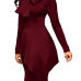Trendy Turtleneck Bow-Tie Design Wine Red Polyester Sheath Knee Length Dress