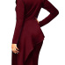 Trendy Turtleneck Bow-Tie Design Wine Red Polyester Sheath Knee Length Dress
