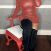 Trendy Turtleneck Long Sleeves Zipper Design Wine Red Leather Mini Dress