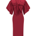 Trendy V Neck Half Sleeves Bow-tie Decoration Red Cotton Sheath Knee Length Dress