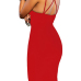 Trendy V Neck Spaghetti Strap Sleeveless Backless Red Polyester Sheath Knee Length Dress