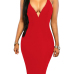 Trendy V Neck Spaghetti Strap Sleeveless Backless Red Polyester Sheath Knee Length Dress