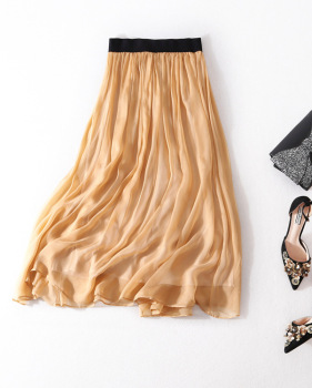 women's summer pure color silk skirt new skirt slim slim temperament elastic waist skirt #95058