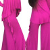  Casual Strapless Fold Design Rose Red Polyester One-piece Jumpsuits
