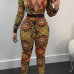  Chic Round Neck Zipper Design Printed Polyester One-piece Jumpsuits