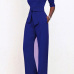  Chic Turtleneck Half Sleeves Blue Polyester One-piece Jumpsuits(With Belt)