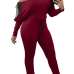  Euramerican Bateau Neck Lace-up Wine Red Polyester One-piece Jumpsuits