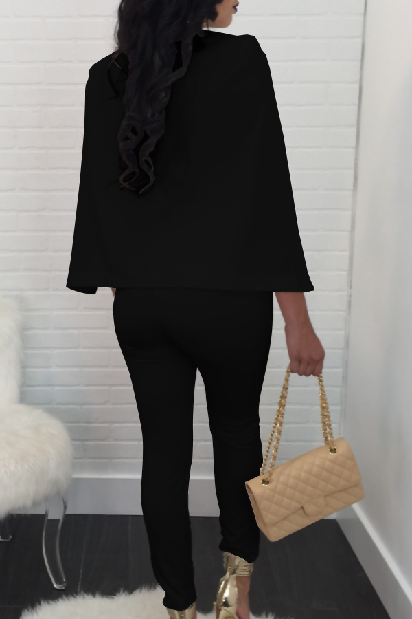  Euramerican Deep V Neck Cloak Design Black Polyester One-piece Jumpsuits