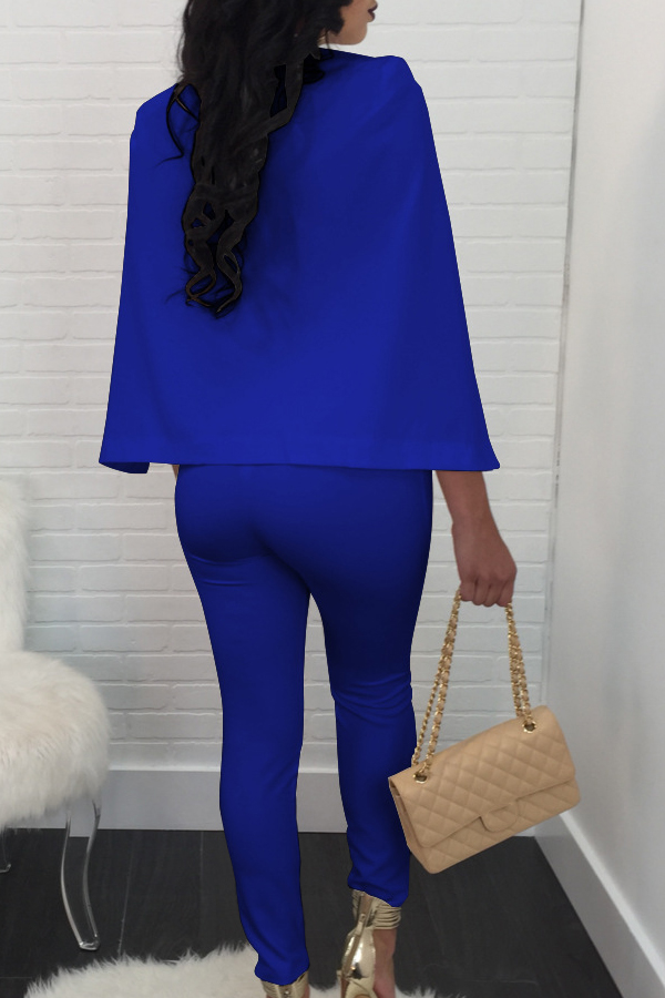 Euramerican Deep V Neck Cloak Design Blue Polyester One-piece Jumpsuits