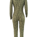  Euramerican Deep V Neck Geometric Printed Green Polyester One-piece Jumpsuits