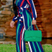  Euramerican Deep V Neck Striped Green Polyester One-piece Jumpsuits