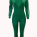  Euramerican Deep V Neck Zipper Design Green Polyester One-piece Jumpsuits