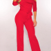  Euramerican Dew Shoulder Red Polyester One-piece Jumpsuits