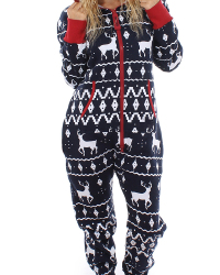  Euramerican Hooded Collar Christmas Printed Designs Polyester One-piece Jumpsuits